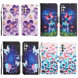 Print Leather Wallet Cases For Samsung M40S A54 A34 A04S M13 4G 5G A04 M23 F23 Fashion Flower Butterfly Cat Tiger Bow Animal Love Heart Card Slot Holder Flip Cover Pouch