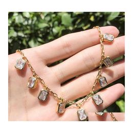 Pendant Necklaces Gold Copper Necklace Set In Little Square Green White Cubic Zirconia Fashion For Women Jewellery 2022 Statement Drop Dhd0H