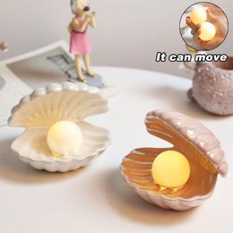 Table Lamps Creative Small Ceramic Shell Night Light Desktop Decorative Fairy Pearl Lamp Girl Gift