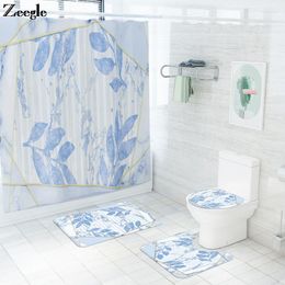 Bath Mats Marble Print Waterproof Shower Curtain Bathroom Water Absorbing Mat U-Shaped Toilet Rug And Anti-slip Foot