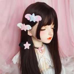 Party Supplies Kawaii Lolita Girl Angle Wings Star Hair Clip Accessories Hairpin Women Headwear D1185