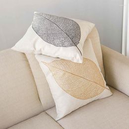 Pillow Yellow Gold Brown Navy Blue Coffee Leaf Home Decorative Sofa Throw Cover 45x45cm Nordic Plant Leaves Linen