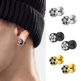 Stud Earrings Men's Stainless Steel Screw Dumbbell Round Zircon Barbell Earings Rock Jewelry Accessories Gift Wholesale