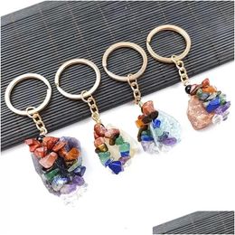 Key Rings Folk Crafts Gemstone Natural Stone Ring Quartz Amethyst Tiger Eye Crystal Keychain Agate Ore Meditation Pendant Hangbag Ha Dh024