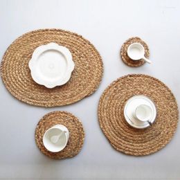 Table Mats Handmade Water Hyacinth Straw Woven Placemat Heat-resistant Non-slip Large Round For Dining