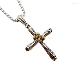 Pendant Necklaces 2 Tone Cool Skull Cross Necklace Stainless Steeel Gothetic Circle & Fashion Men Jewellery