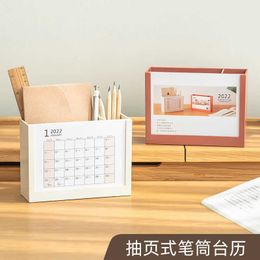 Calendar 2022 Creative Desk Pen Holder top Organiser Stationery Storage Business Office Decoration