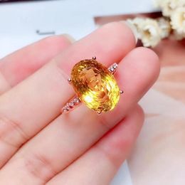2022 new fashion Cluster Rings Citrine Ring Natural And Real Wedding Engagement For Women 925 Sterling Silver high quality