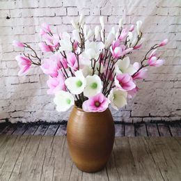 Decorative Flowers 3pcs /lot Artificial 4 Heads Small Magnolia Silk Flower Wedding Home El Window Decoration Fake Orcid Display Bouquet