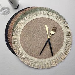 Table Mats 38cm Jute Placemat Linen Ins Wind Simple Fringe Christmas Round Mat Environmental Protection Heat Insulation Non-slip