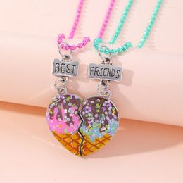 Pendant Necklaces Fashion Pink Blue Sequins Sewn Heartbroken Friendship Necklace BFF Splice Women's Children's Jewellery