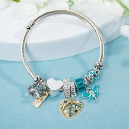 Bangle Stainless Steel Open Bracelets For Women Sweet Butterfly Love Flower Pendant Jewelry Golden Color Letters Bangles Gifts 2022