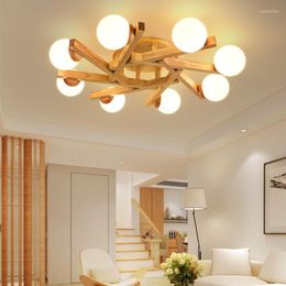 Chandeliers Wood LED Chandelier For Living Room Bedroom Dining Kitchen Ceiling Lamp Modern Nordic Style Design Indoor Light Fixtures
