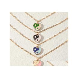 Pendant Necklaces Sweet Cool Yin Yang Tai Chi Necklace Trendy Colorf Oil Drip Ba Gua Love Heart Neck Chain Jewelry For Womens Drop D Dhsev