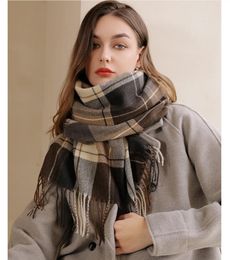 spring autumn winter woman wool spinning scarf ladies double-faced Multicolored gingham checks kerchief man 70x180cm scarf female shawl thickened warm fringe neck