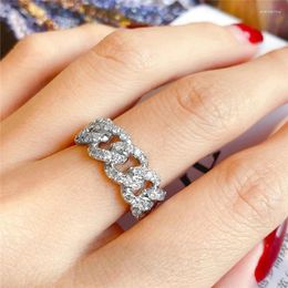 Wedding Rings Frosty Wind Net Red High Quality Full Diamond Chain Index Finger Ring Ladies Classic Hip Hop Party End Luxury Jewelry Gift