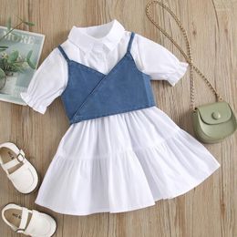 Clothing Sets Baby Girl Clothes Pure Colour Short-Sleeved Stitching Petticoat Denim Sling Vest Suit Little Girls Outfits Skirt Summer