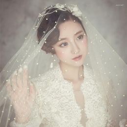 Bridal Veils TOPQUEEN V02 Veu Bride Short Wedding Veil For Face Pearls Beaded Without Comb White Ivory