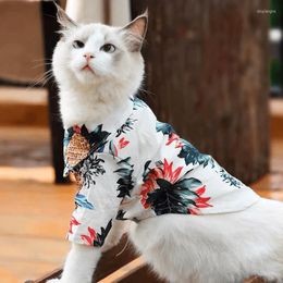 Cat Costumes Hawaiian Shirt Summer Pet Clothes Dog Shirts For Small Medium Dogs Beach Coconut Tree Print T-Shirt Chihuahua Puppy Clothing