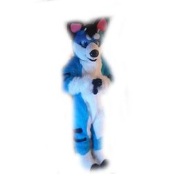 Blue Long Fur Blue Husky Dog Fox Wolf Fursuit Mascot Costume Suit Party Game Fancy Dress Adults