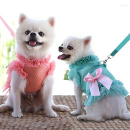 Dog Collars Summer Cat Pet Clothes Breathable Mesh Skirt Chest Strap Leash Traction Suit Small Chihuahua Bow-knot Puppy Dress