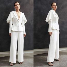 Designer Mother Of The Bride Pant Suits With Wraps White Evening Party Women Tuxedos Outfit Wear 2 Pieces