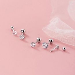 Stud Earrings CZ Zircon Crystal Screw Smooth Ball Wedding Silver Color Earring For Women Girls Fashion Jewelry Gift