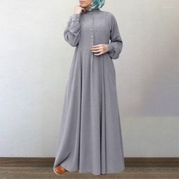 Ethnic Clothing Muslim Women's Vintage Button Shirt Dress Autumn Long Dresses Casual Sleeve Maxi Vestidos Female Abaya Dubai Robe