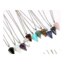 Pendant Necklaces Natural Gemstone Necklace Crystal Healing Chakra Reiki Stone Hexagonal Prisme Cone Pendum Charm Drop Delivery Jewe Dhoki