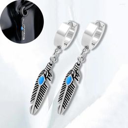 Dangle Earrings 1Pair Punk Feather For Women Men Trendy Titanium Steel Leaf Earring Hoop Piercing Ear Studs Gothic Jewellery Gifts