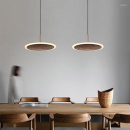 Pendant Lamps Solid Walnut Light Modern Wood Lighting Led Ring Single Lamp Dinning Table Lampara Madera Lampe Bois
