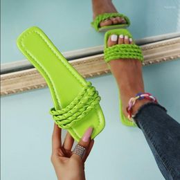 Sandals Slippers Women Summer Version Square-toe Flat-heel Candy Colour Fashion Outer Wear