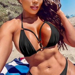 Sexy Women two piece bikini swimwear Solid color multicolor qj1524 summer new bathing suit sporty beach suit lace-up swimsuit