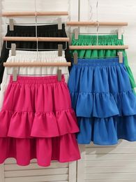 Skirts Mini Womens 2022 Solid Green Kleinlan Above Knee Ruffle Summer Elastic Waist Korean Style White Skirt For Women