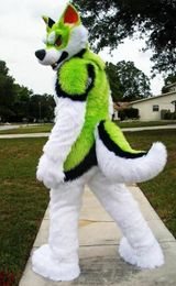 Husky Dog Halloween Long Fur Green White Fursuit Mascot Costume Suit Party Game Dress Adult Size Cartoon Girls Mascot