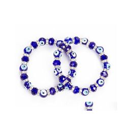 Beaded Blue Evil Eye Crystal Strands Elastic Bracelets Handmade Lucky Eyes Beads Bracelet Jewellery Christmas Gifts For Women Men Drop Dhvow