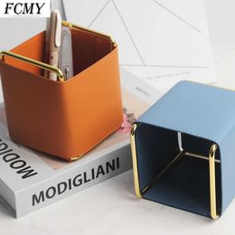 Nordic leather simple pen holder office creative remote control female dressing table net red desktop storage box decoration