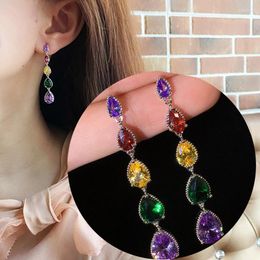 Stud Earrings Colorful Water Drops Luxurious Ear Needle For Women CZ Earring Long Tassel Jewelry Gift Pendientes