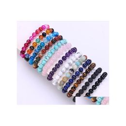 Beaded 8Mm Strands Natural Stone Healing Crystal Stretch Bracelet Women Men Handmade Precious Gemstone Round Bracelets Jewellery Drop D Dhq6F