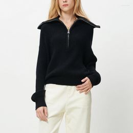 Women's Sweaters Women's Turtleneck Long Sleeve Top Oversize Sweater Women Winter Zipper Knitted Pulovers Loose Solid Black For