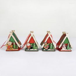 Christmas Decorations 2022 Wooden Pendants Luminous House Shape Snowmen Santa Claus Supplies Tree