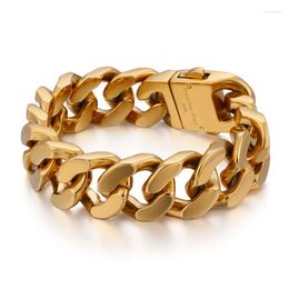 Link Bracelets 22cm High Quality Men's Bracelet Jewelry Stainless Steel Dubai Gold Color Heavy Chunky Chain & Bangles