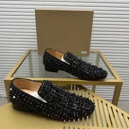 Top mens stylish studded shoes handcrafted real leather designer rock style unisex red soles shoes luxury fashion womens diamond encrusted casual shoe 00127