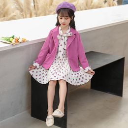 Clothing Sets Teenager Girls' Suit Autumn Chlidren's Wear Fashion Jacket Dot Bow Princess Dress For Girls Two-Piece Fashionable