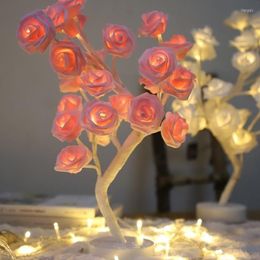 Table Lamps 1Set Rose Tree Lamp 24 LED Beside Night Light USB Battery Powered Gift For Girl Women Home Decor Wedding Xmas Bedroom Party