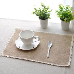 Table Mats Janpan Hessian Cloth Cup Dish Mat Handmade Pastoral 10x10cm 30x40cm Placemat With Lace Dinning Room Decoration Home Napkin