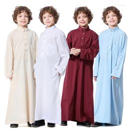 Ethnic Clothing 2022 Muslim Clothes For Kids Arab Middle East Teen Boy Caftan Robes Soild Colour Long Sleeve Modest Children's Dubai