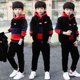 boys autumn and winter suit thickened threepiece set boys leisure sports