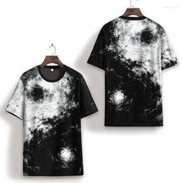 Men's T Shirts Black Short-Sleeved Trendy Color Matching Shirt Chinese Style Tai Chi Pattern Round Neck Ice Silk Summer Soft T-