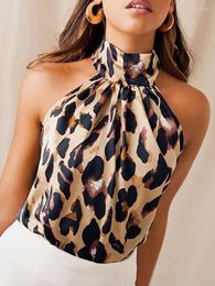 Women's Tanks Polyester Backless Cropped Leopard Print Fashion Woman Blouses 2023 Sexy Party Clothes Y2k Graphic Tank Top Club